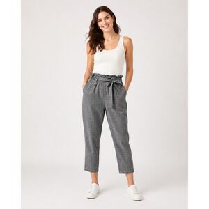 Mint Vanilla Capri Pants Womens 10 Black White Gingham Rayon Paperbag High Waist